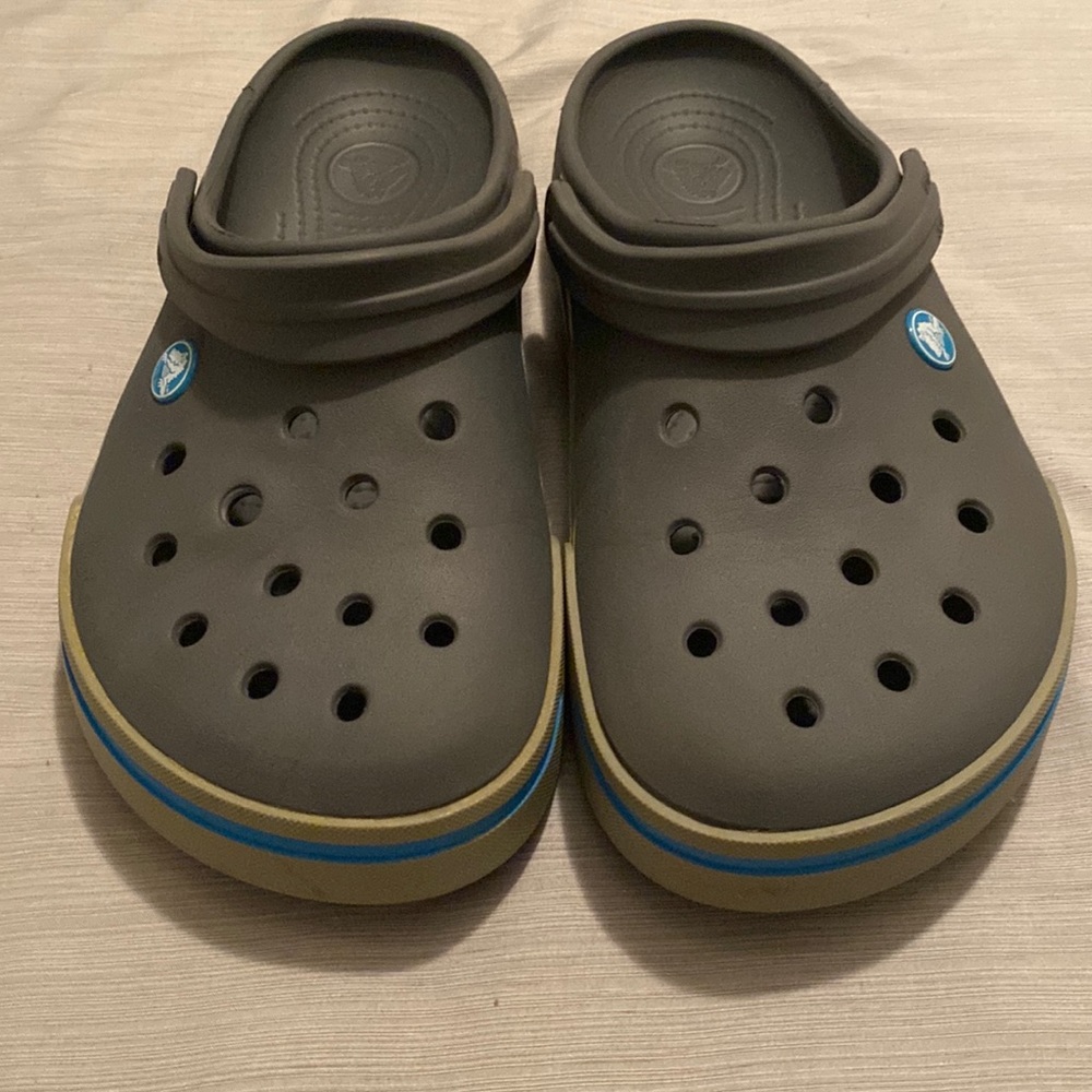 Crocs Crocband II Unisex Charcoal Gray Blue Clogs US Size Mens 4 Womens 6